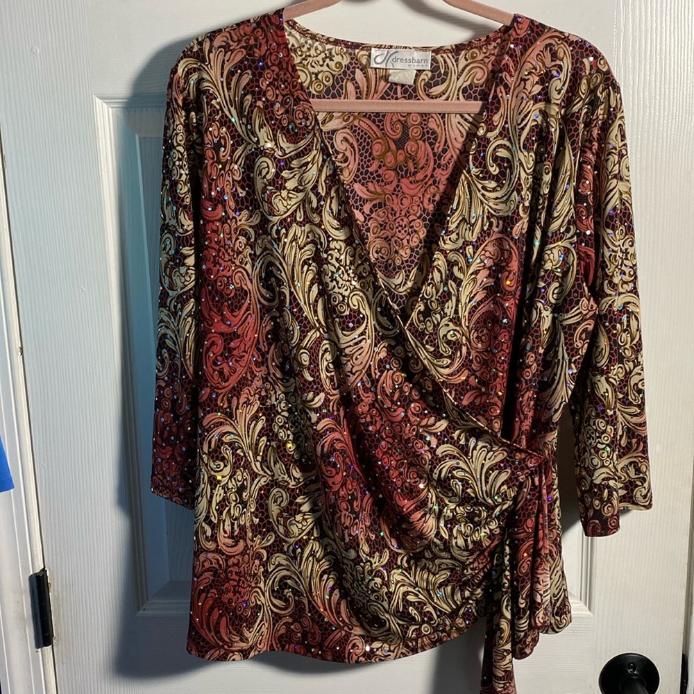 Dress Barn Sequin 3/4 Sleeve Top 1X
